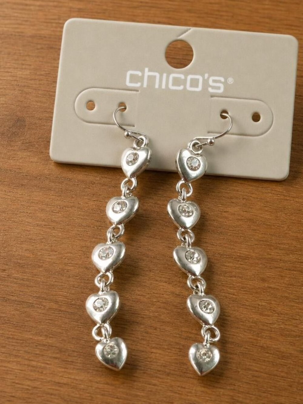 Chico's Sparkling Heart Crystal Dangle Earrings